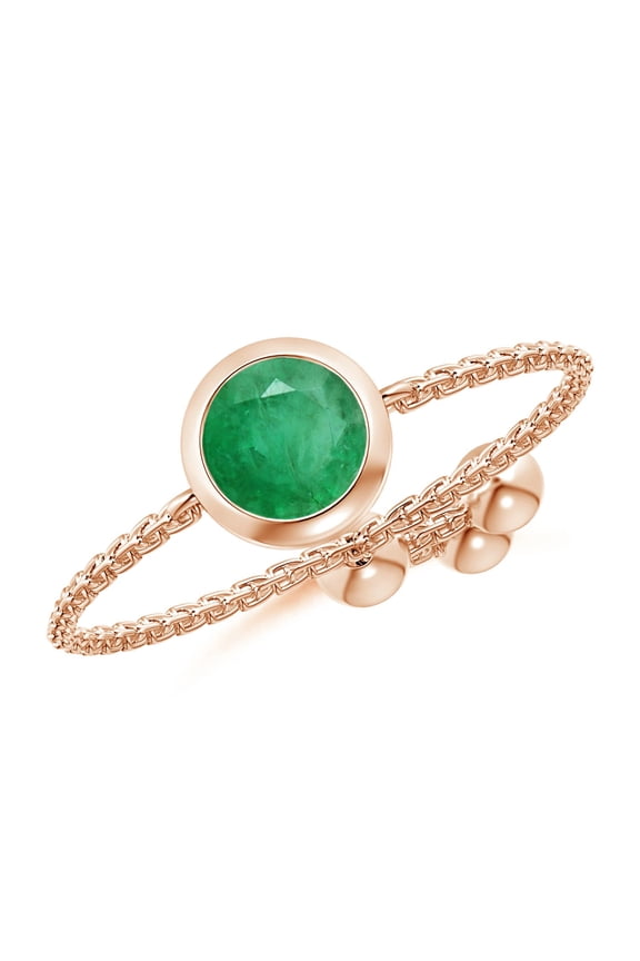 Natural Bezel-Set Round Emerald Solitaire Bolo Ring in 14K Rose Gold for Women (Size-5mm) | May Birthstone, Birthday, Anniversary, Jewelry Gift for Women | Natural Emerald Ring