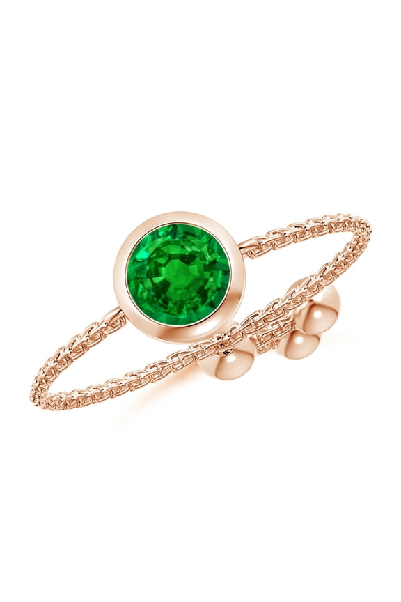 Natural Bezel-Set Round Emerald Solitaire Bolo Ring in 14K Rose Gold for Women (Size-5mm) | May Birthstone, Birthday, Anniversary, Jewelry Gift for Women | Natural Emerald Ring