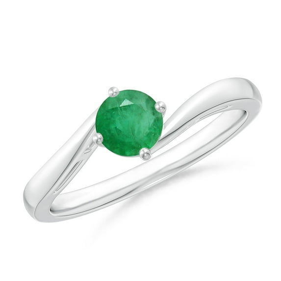 ANGARA Natural Classic Round Emerald Solitaire Bypass Engagement Ring in 14K White Gold for Women (Size-5mm) | May Birthstone, Birthday, Anniversary, Jewelry Gift for Women | Natural Emerald Ring
