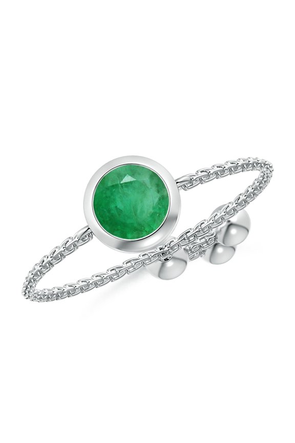 Natural Bezel-Set Round Emerald Solitaire Bolo Ring in 14K White Gold for Women (Size-5mm) | May Birthstone, Birthday, Anniversary, Jewelry Gift for Women | Natural Emerald Ring