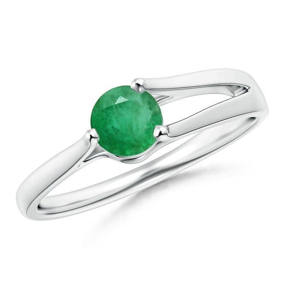 ANGARA Natural One Sided Split Shank Round Emerald Solitaire Engagement Ring in 14K White Gold for Women (Size-5mm) | May Birthstone, Anniversary, Jewelry Gift for Women | Natural Emerald Ring