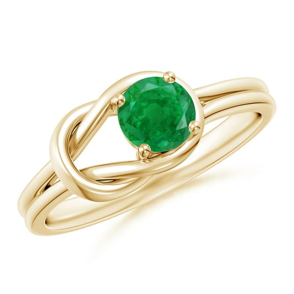 ANGARA Natural Solitaire Emerald Infinity Knot Engagement Ring in 14K Yellow Gold for Women (Size-5mm) | May Birthstone, Birthday, Anniversary, Jewelry Gift for Women | Natural Emerald Ring