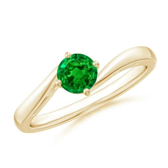 ANGARA Natural Classic Round Emerald Solitaire Bypass Engagement Ring in 14K Yellow Gold for Women (Size-5mm) | May Birthstone, Birthday, Anniversary, Jewelry Gift for Women | Natural Emerald Ring