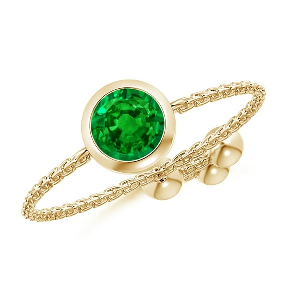 ANGARA Natural Bezel-Set Round Emerald Solitaire Bolo Ring in 14K Yellow Gold for Women (Size-5mm) | May Birthstone, Birthday, Anniversary, Jewelry Gift for Women | Natural Emerald Ring