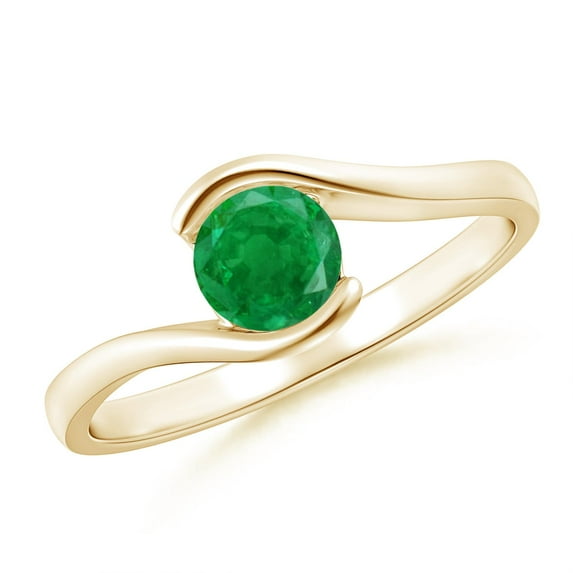 ANGARA Natural Semi Bezel-Set Solitaire Round Emerald Bypass Engagement Ring in 14K Yellow Gold for Women (Size-5mm) | May Birthstone, Anniversary, Jewelry Gift for Women | Natural Emerald Ring