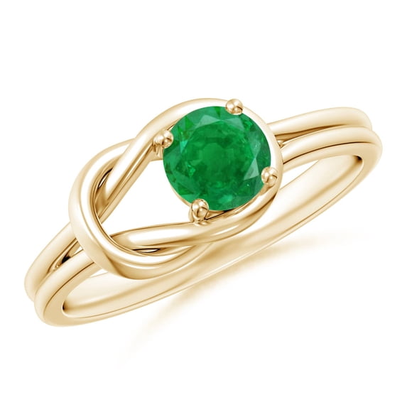 ANGARA Natural Solitaire Emerald Infinity Knot Engagement Ring in 14K Yellow Gold for Women (Size-5mm) | May Birthstone, Birthday, Anniversary, Jewelry Gift for Women | Natural Emerald Ring