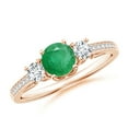thumbnail image 1 of ANGARA Natural Classic Prong Set Round Emerald and Diamond Three Stone Ring in 14K Rose Gold for Women (Size-5mm) | May Birthstone, Anniversary, Jewelry Gift for Women | Natural Emerald Ring, 1 of 9