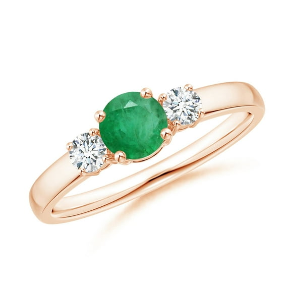ANGARA Natural Classic Emerald and Diamond Three Stone Engagement Ring in 14K Rose Gold for Women (Size-5mm) | May Birthstone, Birthday, Anniversary, Jewelry Gift for Women | Natural Emerald Ring