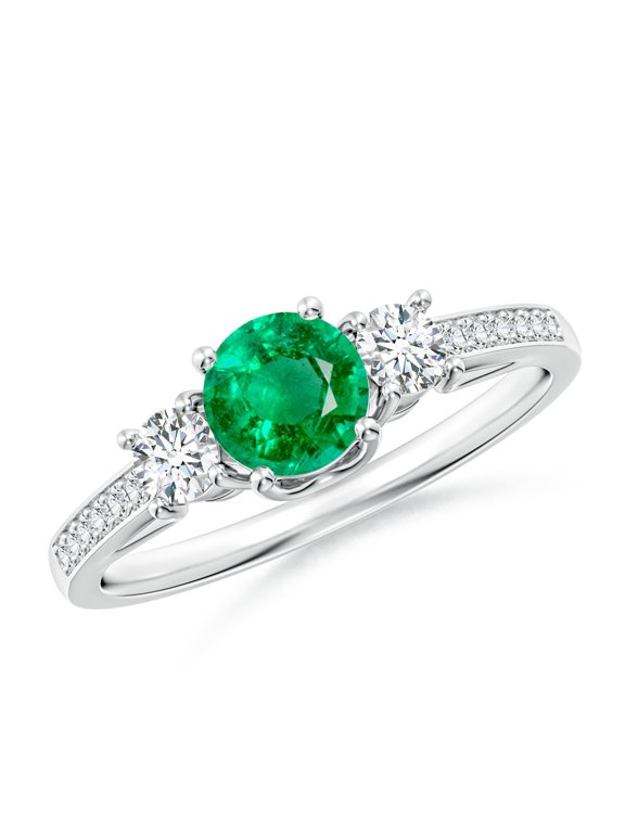 Natural 0.45 Ct. Emerald with Diamond Classic Ring in 14K White Gold for Women (Ring Size: 10.5)