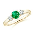 thumbnail image 1 of ANGARA Natural Classic Emerald and Diamond Three Stone Engagement Ring in 14K Yellow Gold for Women (Size-5mm) | May Birthstone, Birthday, Anniversary, Jewelry Gift for Women | Natural Emerald Ring, 1 of 10