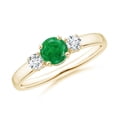 thumbnail image 1 of ANGARA Natural Classic Emerald and Diamond Three Stone Engagement Ring in 14K Yellow Gold for Women (Size-5mm) | May Birthstone, Birthday, Anniversary, Jewelry Gift for Women | Natural Emerald Ring, 1 of 10