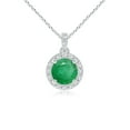 thumbnail image 1 of ANGARA Natural Round Emerald Dangle Pendant with Diamond Halo in 14K White Gold for Women (Size-5mm) | May Birthstone, Birthday, Anniversary, Jewelry Gift for Women | Natural Emerald Necklace, 1 of 8