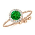 thumbnail image 1 of ANGARA Natural Round Emerald Bolo Ring with Diamond Halo in 14K Rose Gold for Women (Size-5mm) | May Birthstone, Birthday, Anniversary, Jewelry Gift for Women | Natural Emerald Ring, 1 of 8