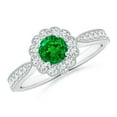 thumbnail image 1 of ANGARA Natural Vintage Inspired Emerald Milgrain Ring with Diamond Halo in 14K White Gold for Women (Size-5mm) | May Birthstone, Birthday, Anniversary, Jewelry Gift for Women | Natural Emerald Ring, 1 of 9