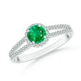 thumbnail image 1 of Angara Natural 0.45 Ct. Emerald with Diamond Halo Ring in 14K White Gold for Women (Ring Size: 11.5), 1 of 8