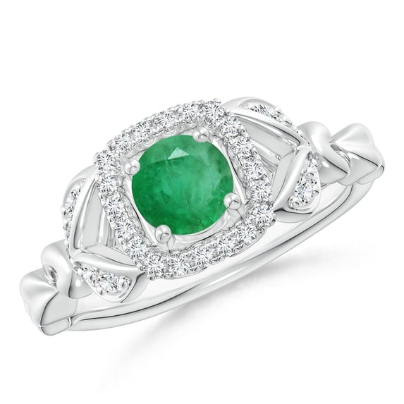 Angara Natural 0.45 Ct. Emerald with Diamond Halo Ring in 14K White Gold for Women (Ring Size: 4)