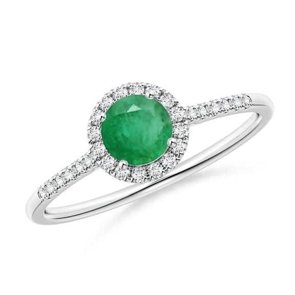 ANGARA Natural 0.45 Ct. Emerald with Diamond Halo Ring in 14K White Gold for Women (Ring Size: 6.5)