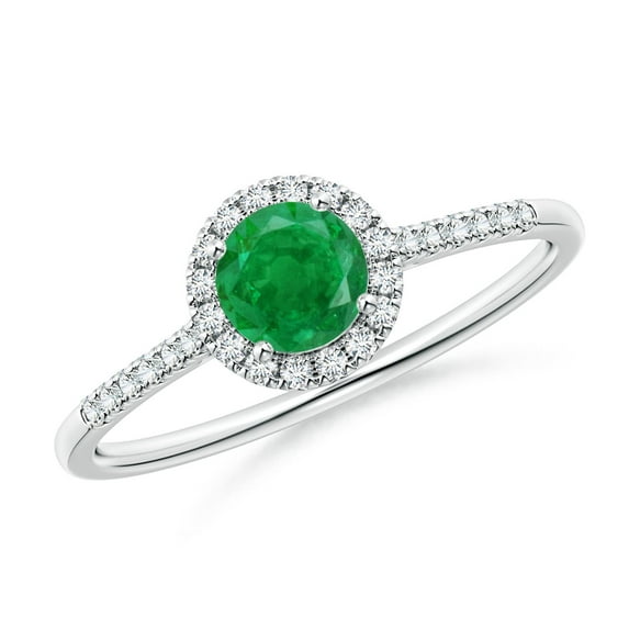 ANGARA Natural Round Emerald Halo Ring with Diamond Accents in 14K White Gold for Women (Size-5mm) | May Birthstone, Birthday, Anniversary, Jewelry Gift for Women | Natural Emerald Ring