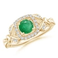 thumbnail image 1 of Angara Natural 0.45 Ct. Emerald with Diamond Halo Ring in 14K Yellow Gold for Women (Ring Size: 3.5), 1 of 10