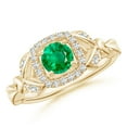 thumbnail image 1 of Angara Natural 0.45 Ct. Emerald with Diamond Halo Ring in 14K Yellow Gold for Women (Ring Size: 6), 1 of 10