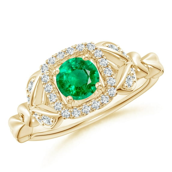 Angara Natural 0.45 Ct. Emerald with Diamond Halo Ring in 14K Yellow Gold for Women (Ring Size: 6)