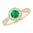 thumbnail image 1 of ANGARA Natural Vintage Inspired Emerald Milgrain Ring with Diamond Halo in 14K Yellow Gold for Women (Size-5mm) | May Birthstone, Birthday, Anniversary, Jewelry Gift for Women | Natural Emerald Ring, 1 of 10