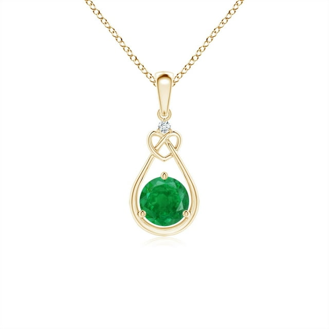 ANGARA Natural Emerald Knotted Heart Pendant with Diamond in 14K Yellow Gold for Women (Size-5mm) | May Birthstone, Birthday, Anniversary, Jewelry Gift for Women | Natural Emerald Necklace