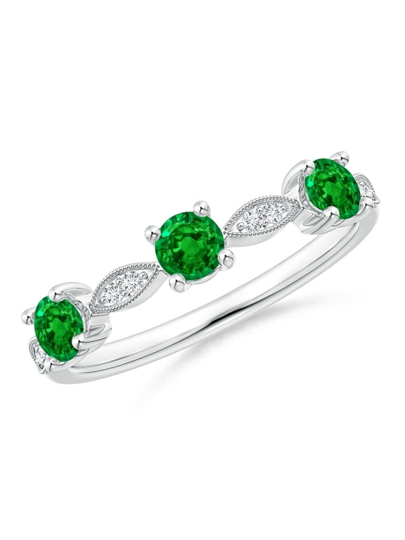 Natural Emerald & Diamond Marquise and Dot Ring in 925 Sterling Silver for Women (Size-3.5mm) | May Birthstone, Birthday, Anniversary, Jewelry Gift for Women | Natural Emerald Ring