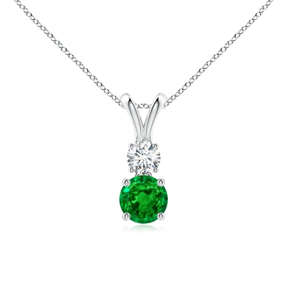 ANGARA Natural Round Emerald and Diamond Two Stone Pendant in 14K White Gold for Women (Size-5mm) | May Birthstone, Birthday, Anniversary, Jewelry Gift for Women | Natural Emerald Necklace