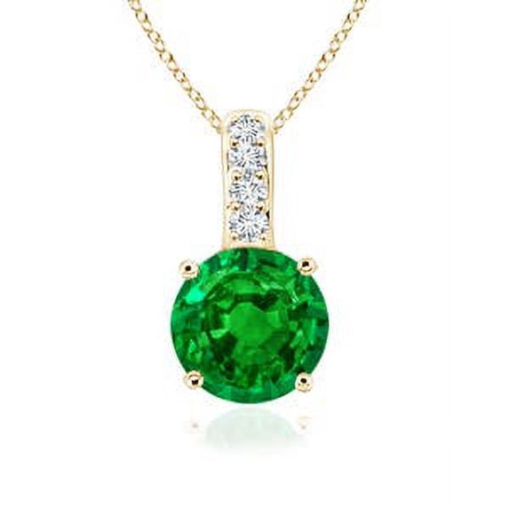 ANGARA Natural Solitaire Round Emerald Pendant with Diamond Bale in 14K Yellow Gold for Women (Size-5mm) | May Birthstone, Birthday, Anniversary, Jewelry Gift for Women | Natural Emerald Necklace