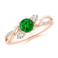 thumbnail image 1 of ANGARA Natural Emerald and Diamond Twisted Vine Engagement Ring in 14K Rose Gold for Women (Size-5mm) | May Birthstone, Birthday, Anniversary, Jewelry Gift for Women | Natural Emerald Ring, 1 of 10