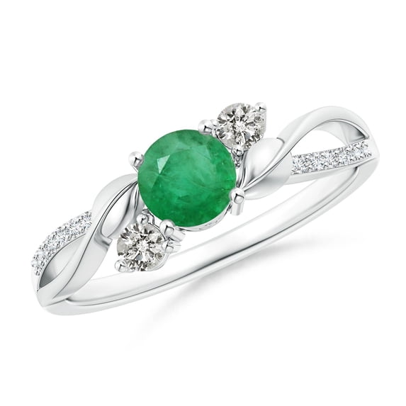 ANGARA Natural Emerald and Diamond Twisted Vine Engagement Ring in 14K White Gold for Women (Size-5mm) | May Birthstone, Birthday, Anniversary, Jewelry Gift for Women | Natural Emerald Ring