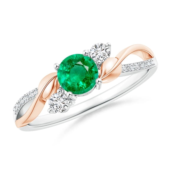 ANGARA Natural Emerald and Diamond Twisted Vine Engagement Ring in 14K White & Rose Gold for Women (Size-5mm) | May Birthstone, Birthday, Anniversary, Jewelry Gift for Women | Natural Emerald Ring