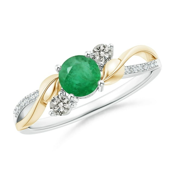 ANGARA Natural Emerald and Diamond Twisted Vine Engagement Ring in 14K White & Yellow Gold for Women (Size-5mm) | May Birthstone, Birthday, Anniversary, Jewelry Gift for Women | Natural Emerald Ring