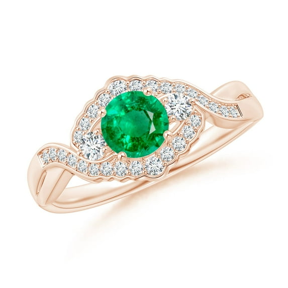Angara Natural 0.45 Ct. Emerald with Diamond Vintage Inspired Ring in 14K Rose Gold for Women (Ring Size: 12)
