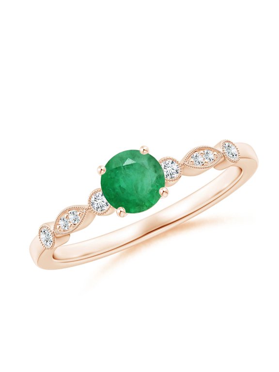 Natural Marquise and Dot Emerald Engagement Ring with Diamonds in 14K Rose Gold for Women (Size-5mm) | May Birthstone, Birthday, Anniversary, Jewelry Gift for Women | Natural Emerald Ring
