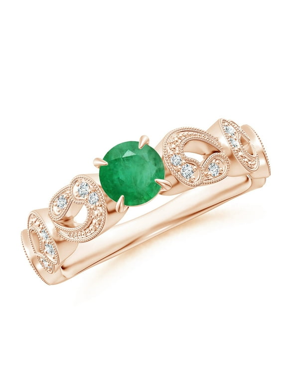 Angara Natural 0.45 Ct. Emerald with Diamond Vintage Inspired Ring in 14K Rose Gold for Women (Ring Size: 7)