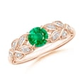 thumbnail image 1 of ANGARA Natural Nature Inspired Round Emerald Leaf Shank Ring in 14K Rose Gold for Women (Size-5mm) | May Birthstone, Birthday, Anniversary, Jewelry Gift for Women | Natural Emerald Ring, 1 of 9