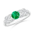 thumbnail image 1 of ANGARA Natural Nature Inspired Round Emerald Leaf Shank Ring in 14K White Gold for Women (Size-5mm) | May Birthstone, Birthday, Anniversary, Jewelry Gift for Women | Natural Emerald Ring, 1 of 9