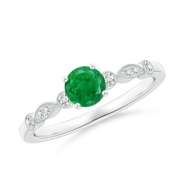 ANGARA Natural Marquise and Dot Emerald Engagement Ring with Diamonds in 14K White Gold for Women (Size-5mm) | May Birthstone, Birthday, Anniversary, Jewelry Gift for Women | Natural Emerald Ring