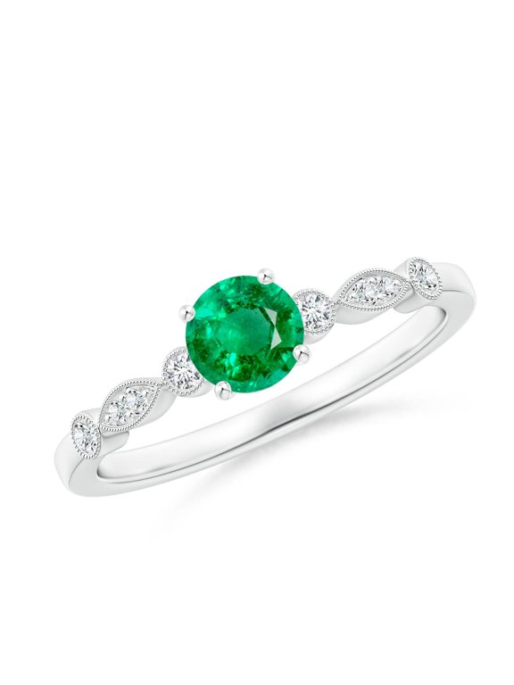 Natural Marquise and Dot Emerald Engagement Ring with Diamonds in 14K White Gold for Women (Size-5mm) | May Birthstone, Birthday, Anniversary, Jewelry Gift for Women | Natural Emerald Ring