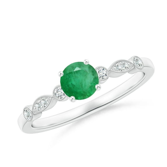 ANGARA Natural Marquise and Dot Emerald Engagement Ring with Diamonds in 14K White Gold for Women (Size-5mm) | May Birthstone, Birthday, Anniversary, Jewelry Gift for Women | Natural Emerald Ring