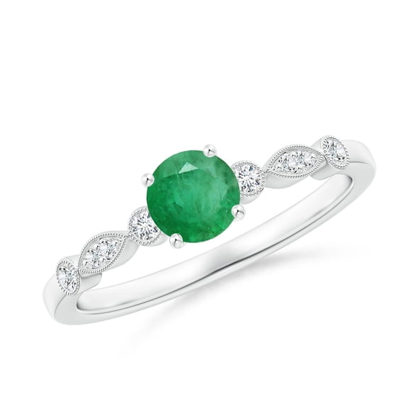 ANGARA Natural Marquise and Dot Emerald Engagement Ring with Diamonds in 14K White Gold for Women (Size-5mm) | May Birthstone, Birthday, Anniversary, Jewelry Gift for Women | Natural Emerald Ring