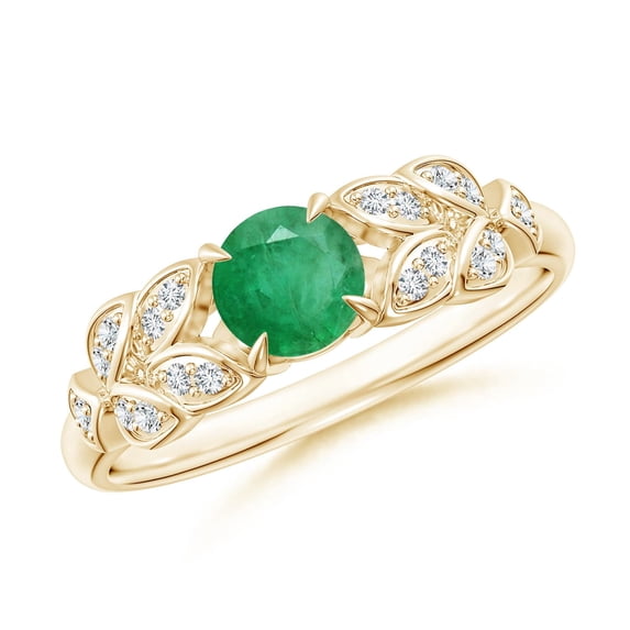 Angara Natural 0.45 Ct. Emerald with Diamond Vintage Inspired Ring in 14K Yellow Gold for Women (Ring Size: 12)