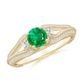 thumbnail image 1 of ANGARA Natural Vintage Inspired Round Emerald & Diamond Three Stone Ring in 14K Yellow Gold for Women (Size-5mm) | May Birthstone, Birthday, Anniversary, Jewelry Gift for Women | Natural Emerald Ring, 1 of 9