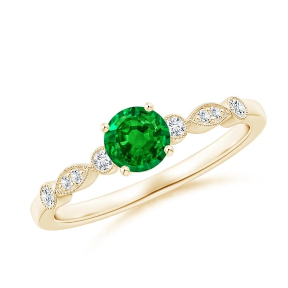 ANGARA Natural Marquise and Dot Emerald Engagement Ring with Diamonds in 14K Yellow Gold for Women (Size-5mm) | May Birthstone, Birthday, Anniversary, Jewelry Gift for Women | Natural Emerald Ring
