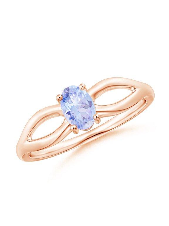 Natural Prong-Set Solitaire Tanzanite Split Shank Ring in 14K Rose Gold for Women (Size-6x4mm) | December Birthstone, Birthday, Anniversary, Jewelry Gift for Women | Natural Tanzanite Ring