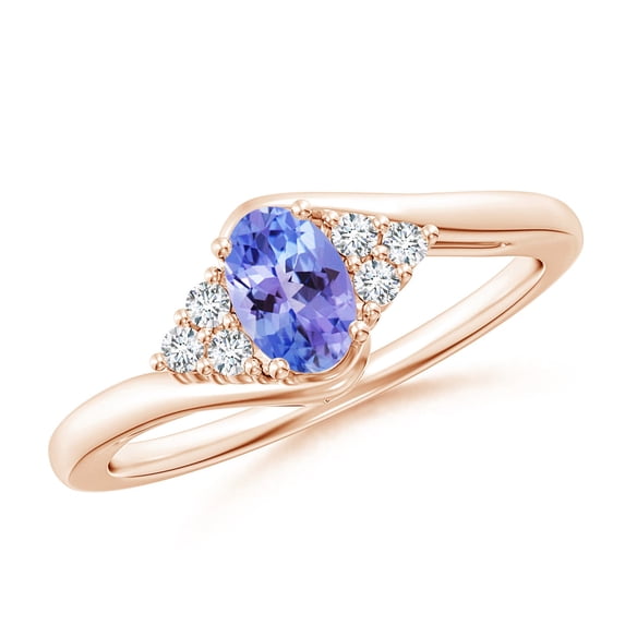 ANGARA Natural Oval Tanzanite Bypass Ring with Trio Diamond Accents in 14K Rose Gold for Women (Size-6x4mm) | December Birthstone, Anniversary, Jewelry Gift for Women | Natural Tanzanite Ring