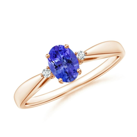 ANGARA Natural Tapered Shank Tanzanite Solitaire Ring with Diamond Accents in 14K Rose Gold for Women (Size-6x4mm) | December Birthstone, Anniversary, Jewelry Gift for Women | Natural Tanzanite Ring