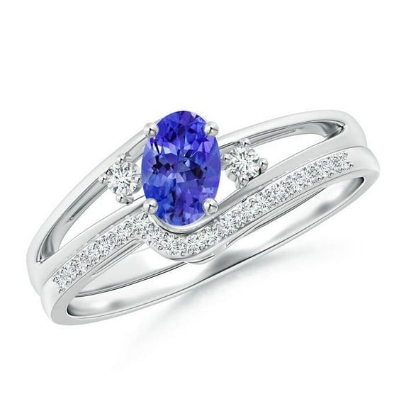 ANGARA Natural Oval Tanzanite and Diamond Bridal Set in 14K White Gold for Women (Size-6x4mm) | December Birthstone, Birthday, Anniversary, Jewelry Gift for Women | Natural Tanzanite Ring